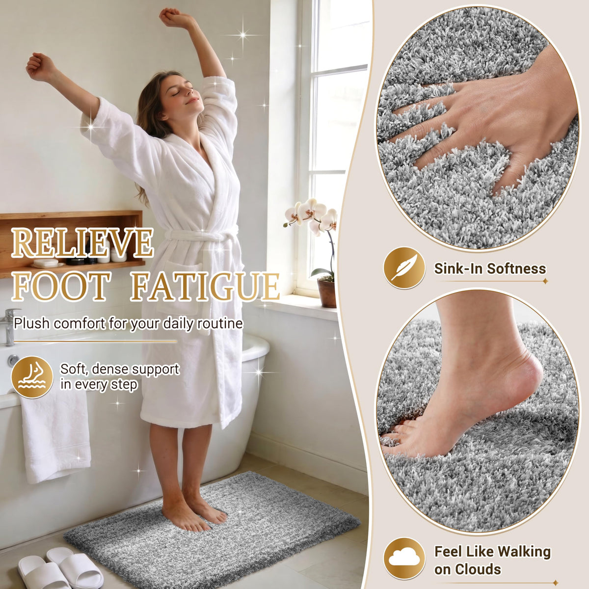 Yimobra ultra-soft plush rug provides luxurious comfort after a shower.