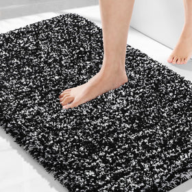 Yimobra black and white bath rug with non-slip bottom for safer step in the bathroom