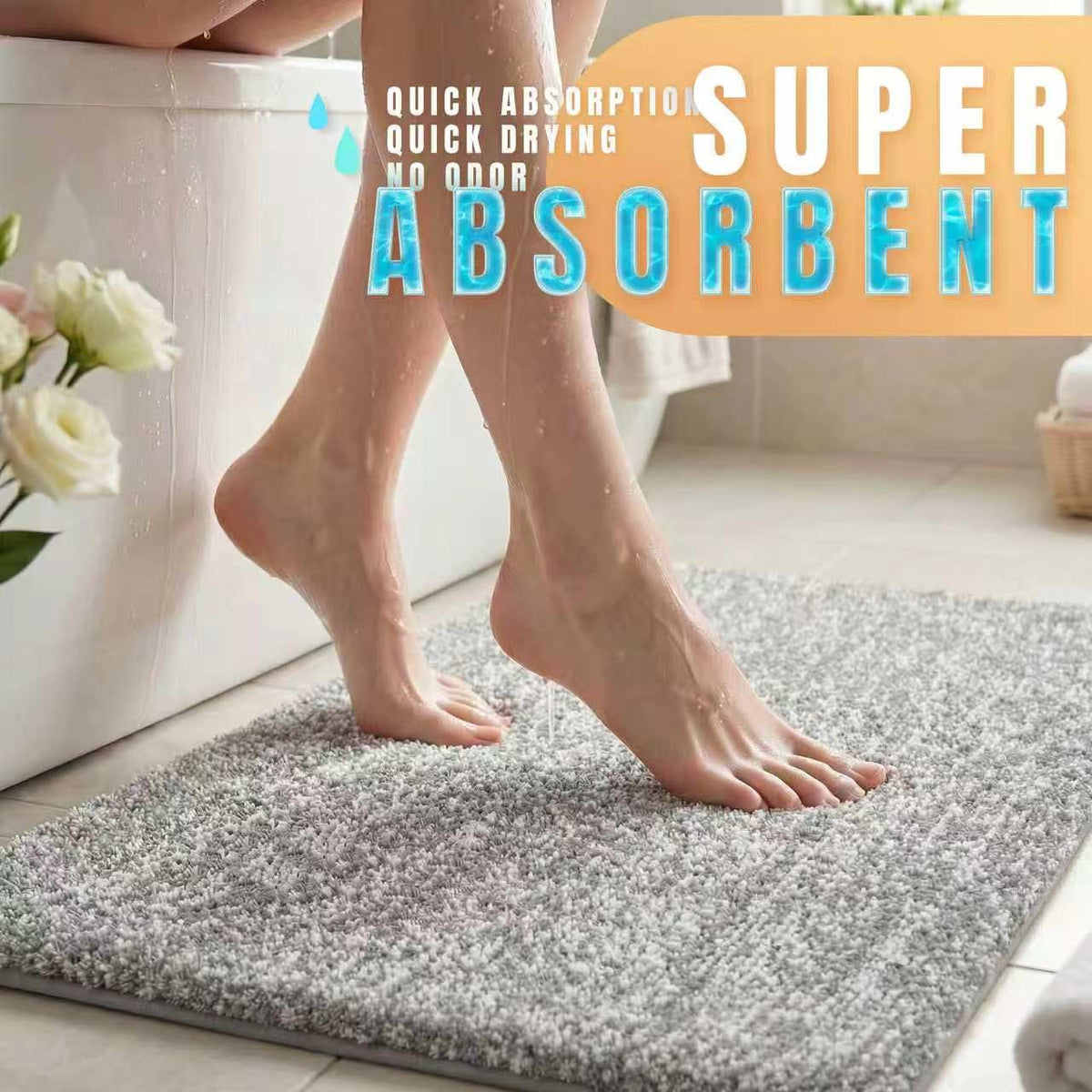 Dual-tone Yimobra rug complements any bathroom style with subtle contrast.