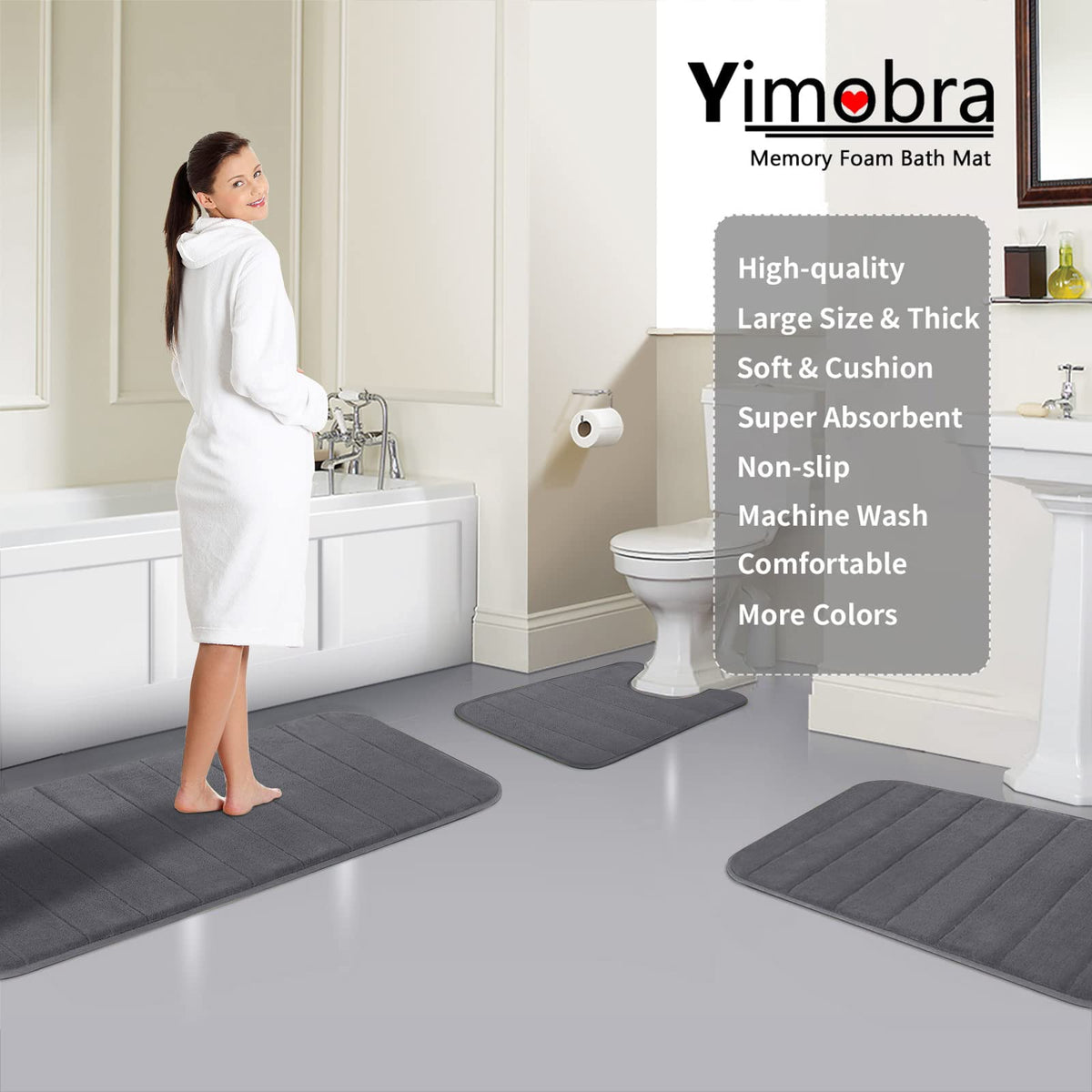 Yimobra dark gray bath mat complements any bathroom decor