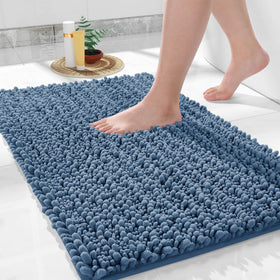 Yimobra denim blue bath mat 36x24 offers plush comfort and rapid moisture absorption.