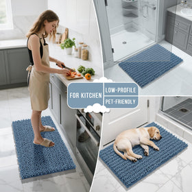 Yimobra denim blue rug in a modern bathroom decor setting