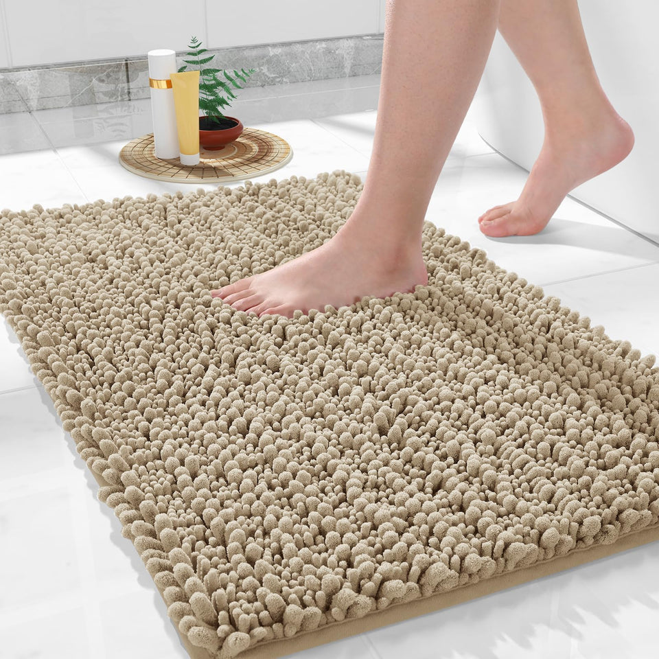 Yimobra large bathroom rug non-slip offers cushioned comfort and secure footing on bathroom floors.
