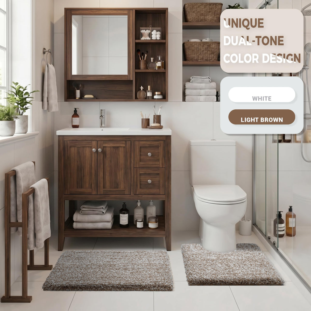 Yimobra light brown and white colorway complements modern bathrooms
