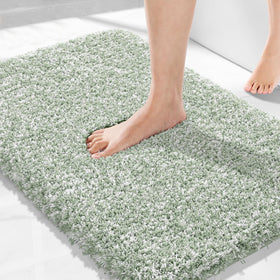 Yimobra light green white bath rug 32x20, soft texture for cozy feet.
