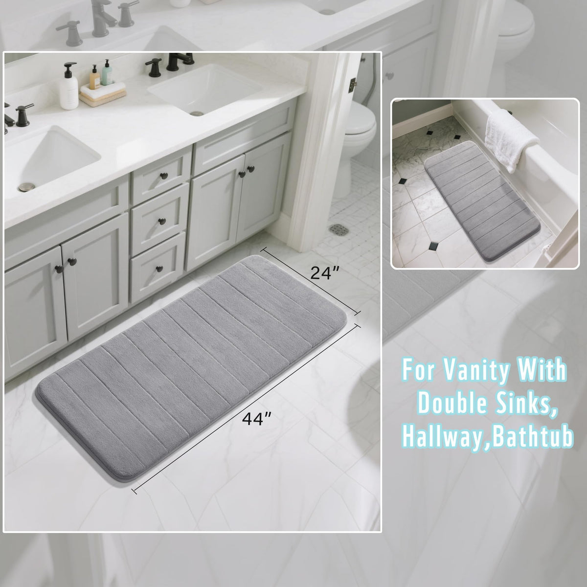Yimobra long bath mat adapts to tubs, showers, and vanities