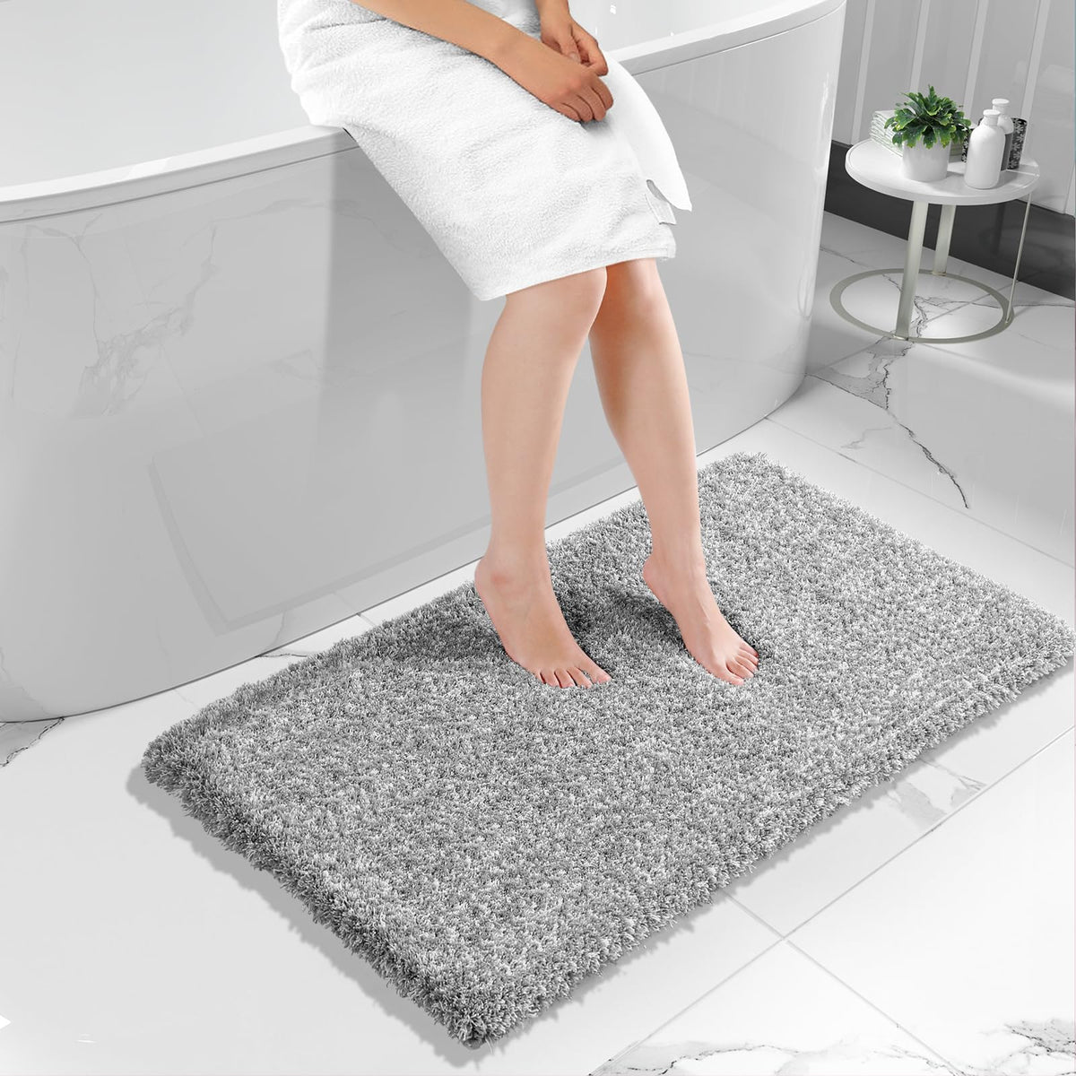 Yimobra long bathroom rug top view, 47x24 inches, plush comfort for feet.