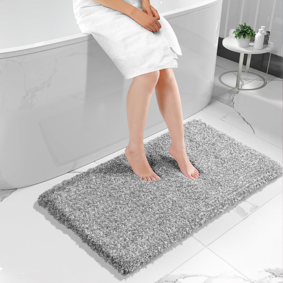 Yimobra long bathroom rug top view, 47x24 inches, plush comfort for feet.