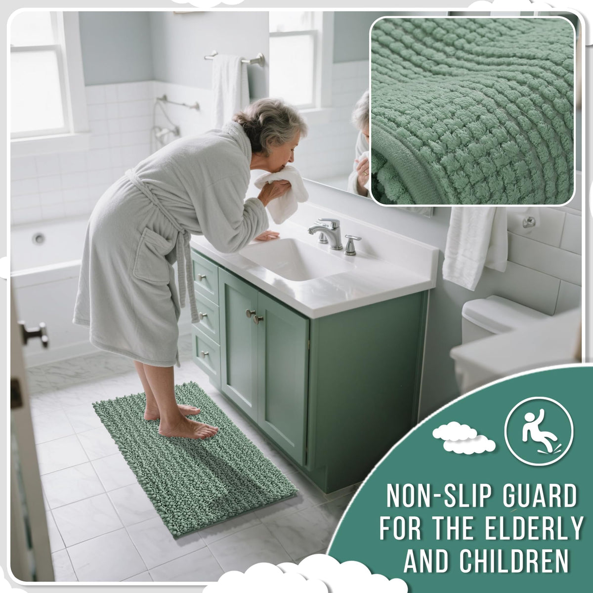 Yimobra machine-washable chenille mat stays plush after many runs.