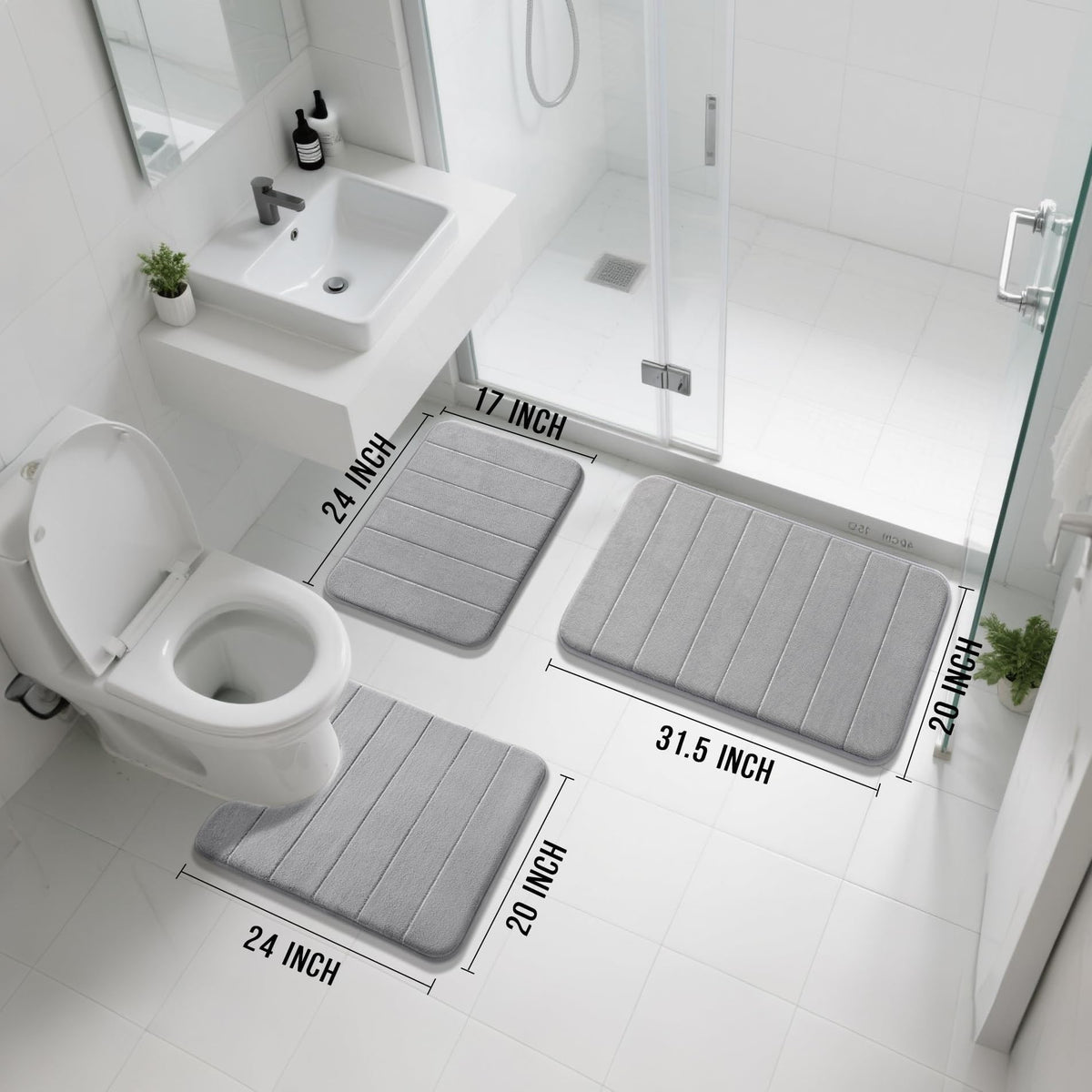 Yimobra memory foam bath mat set bath mat gray delivers soft support and efficient water absorption.