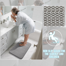 Yimobra memory foam bath mat set machine-washable gray for easy cleaning.