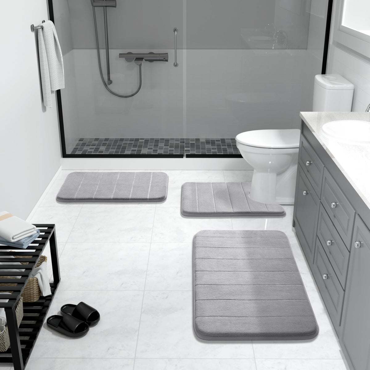 Yimobra memory foam bath mat set thick velvet top gray for a luxurious feel.