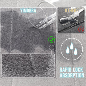 Yimobra memory foam bath mat set non-slip gray backing reduces shifting on smooth floors.