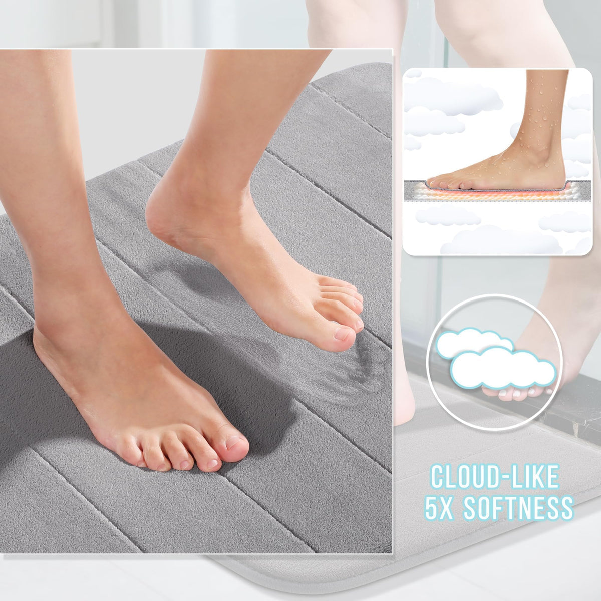 Yimobra memory foam bath mat set vanity mat gray adds cozy footing to vanity spaces.