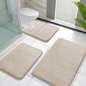 Yimobra memory foam toilet-mat set maintains warmth and comfort for bare feet after showers