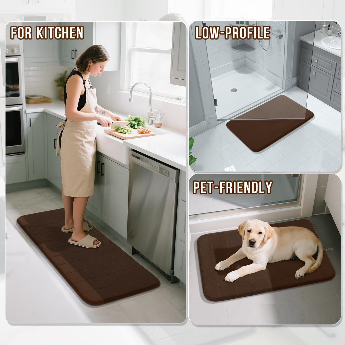 Yimobra memory foam bath rug brown color complements decor.