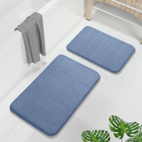 Yimobra memory foam bath rug large denim blue with plush comfort and non-slip backing.