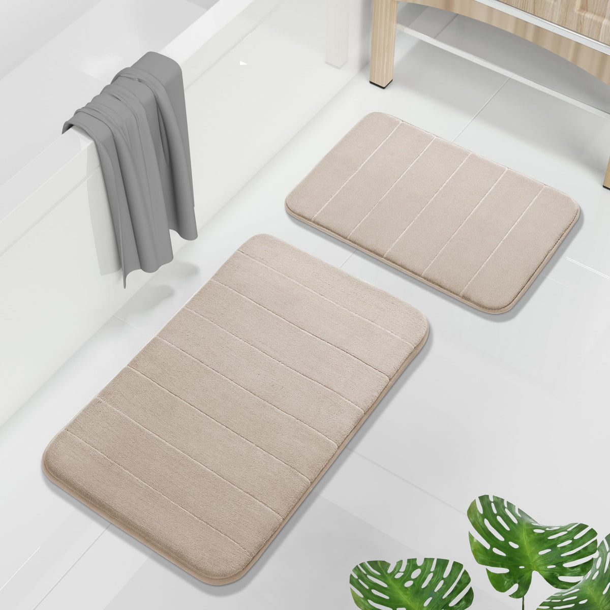Yimobra memory foam bath rug set large beige with non-slip backing for safety