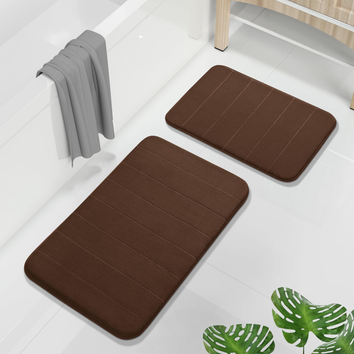 Yimobra memory foam bath rug set large front view for tub safety.