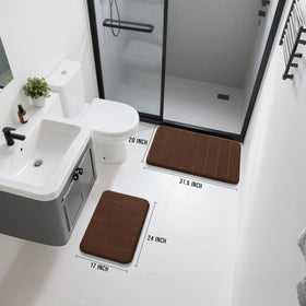Yimobra memory foam bath rug set small front view by sink.