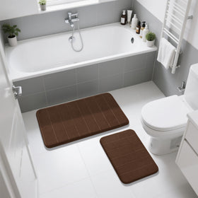 Yimobra memory foam bath rug set by tub and shower area.
