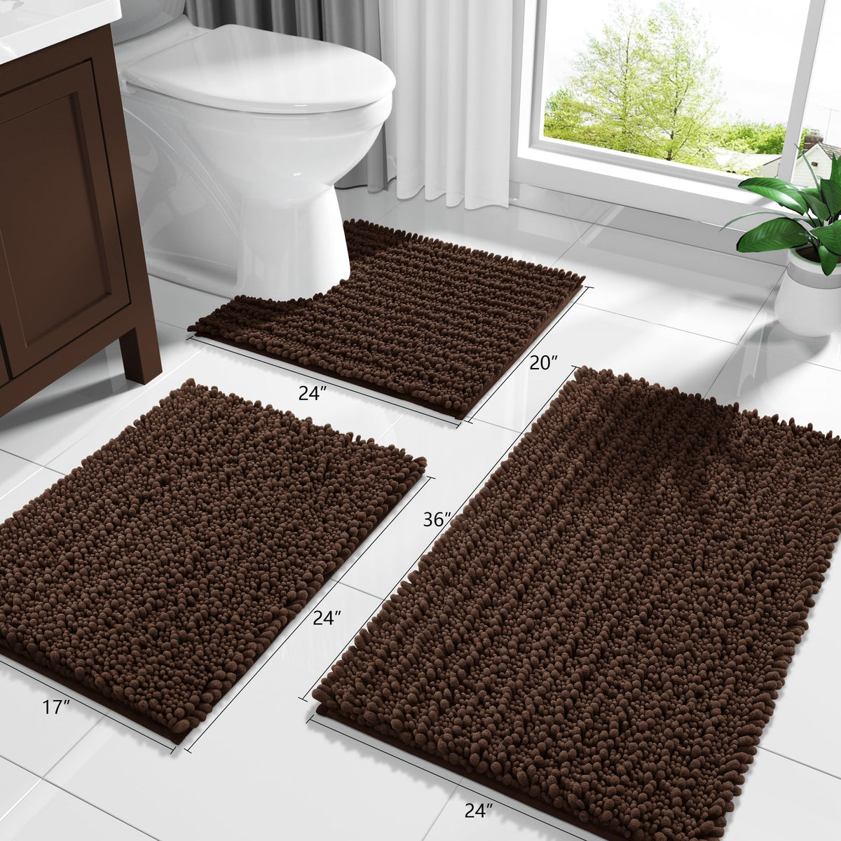 Yimobra mat adaptable for tub, sink, and vanity areas in multiple scenes.
