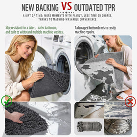 Yimobra non-slip hot-melt back bath rug grips dry floors securely.