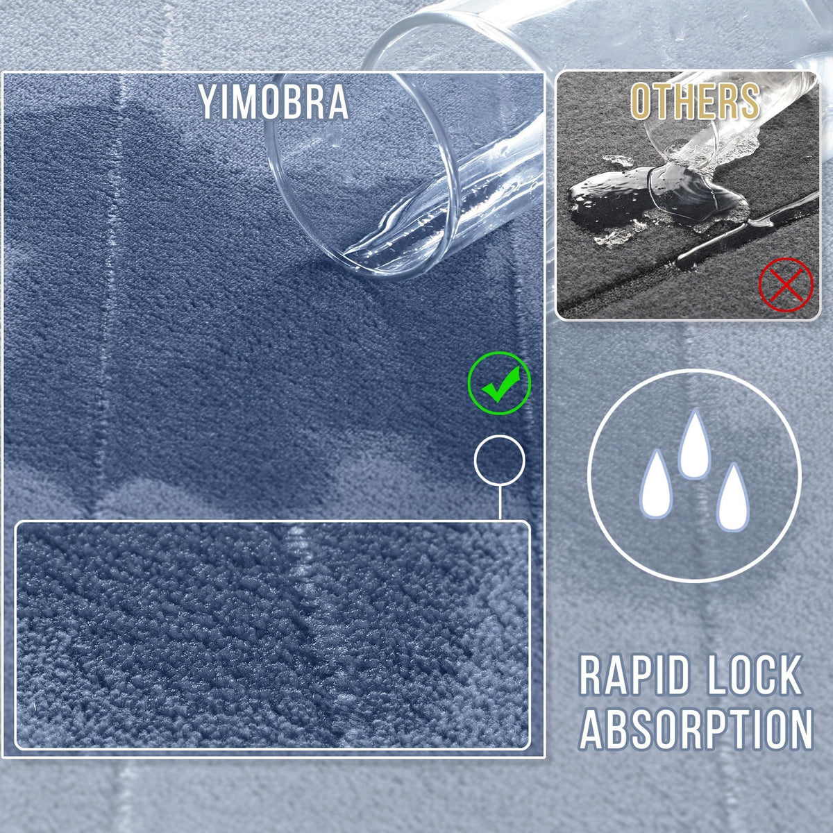 Plush surface of Yimobra bath mat soaks up moisture quickly for dry feet.