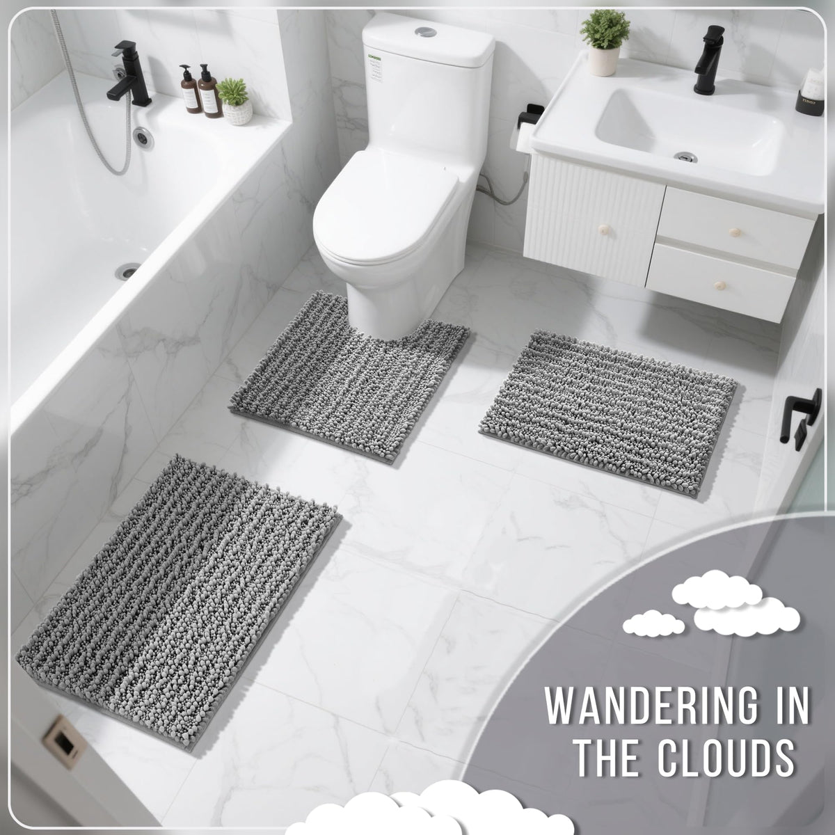 Yimobra plush shaggy mat suitable for shower, tub, and sink areas