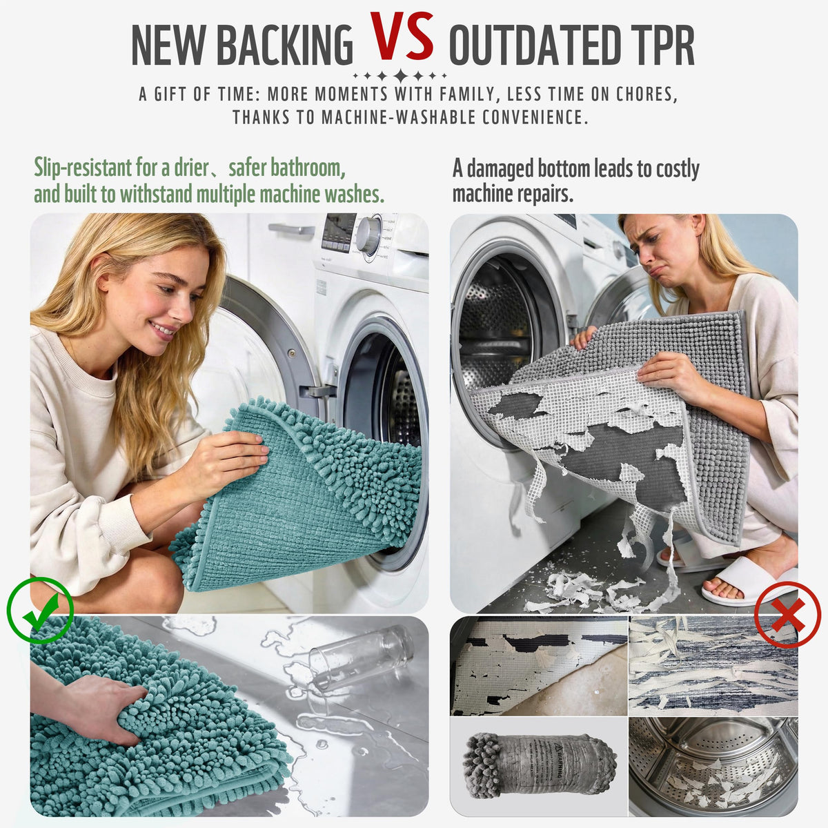 Yimobra quick-dry shaggy bath carpet keeps floors dry and cozy.