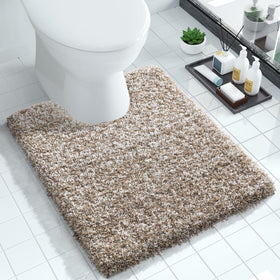Yimobra U-shaped toilet rug close-up fiber showing plush softness.