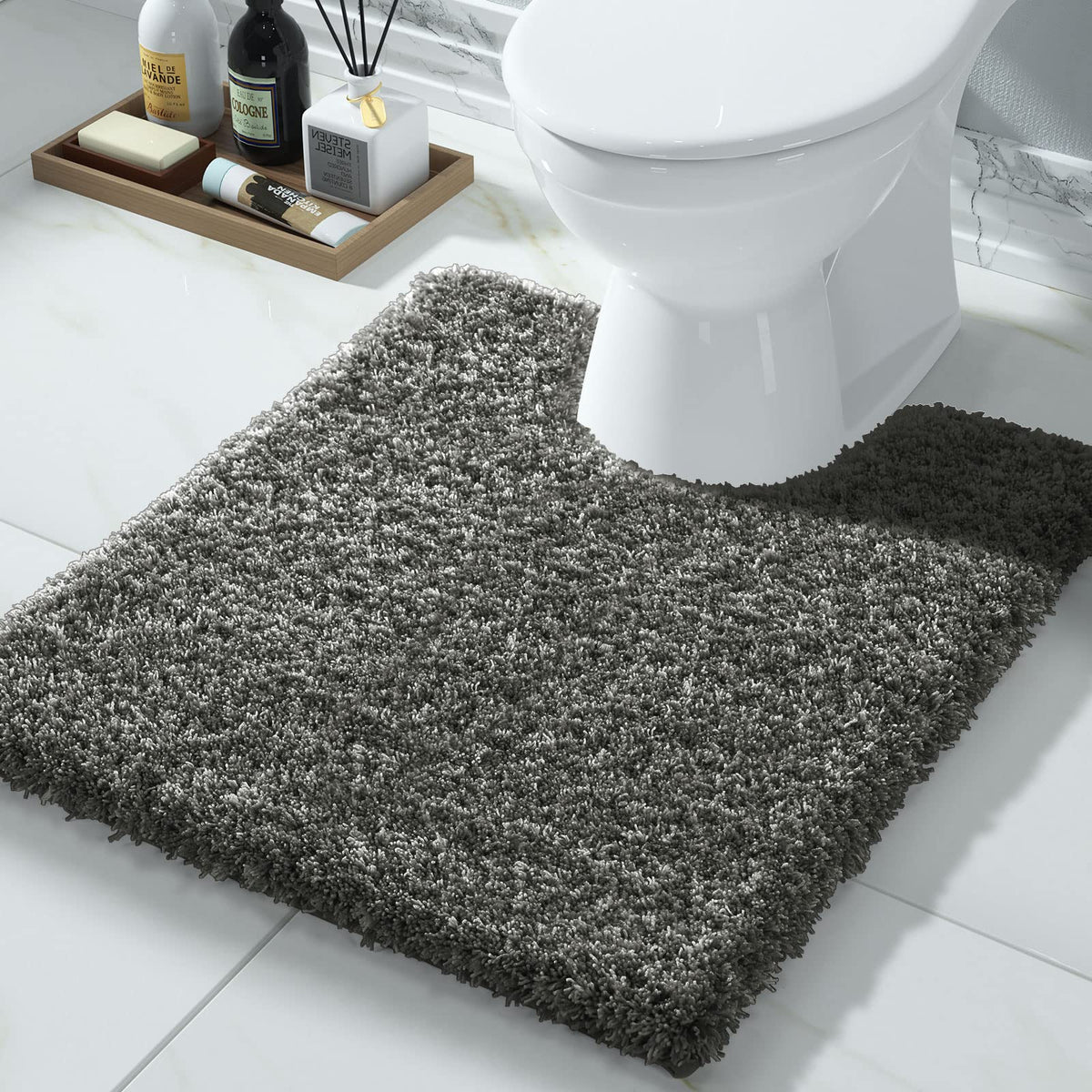 Yimobra U-shaped toilet rug light gray for plush comfort and quick dry feet