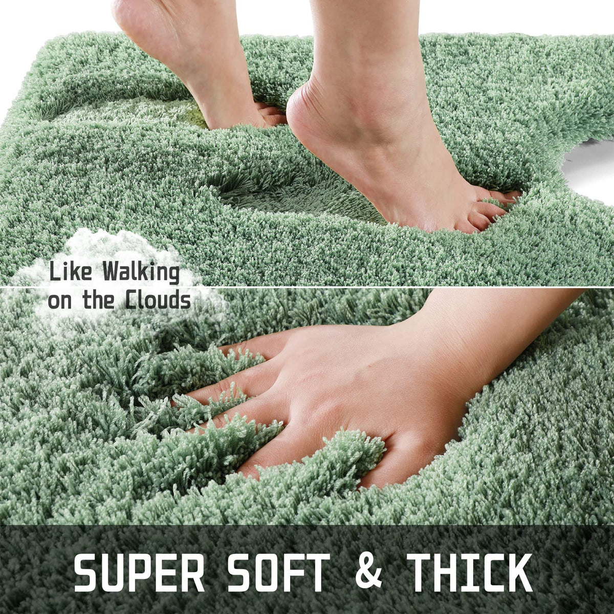 Yimobra U Shaped Toilet Bath Rug close-up fiber shows dense plush for cozy steps.