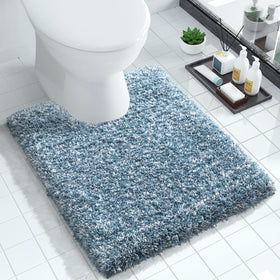 Yimobra U-shaped toilet rug in denim blue offers plush comfort and a secure fit.