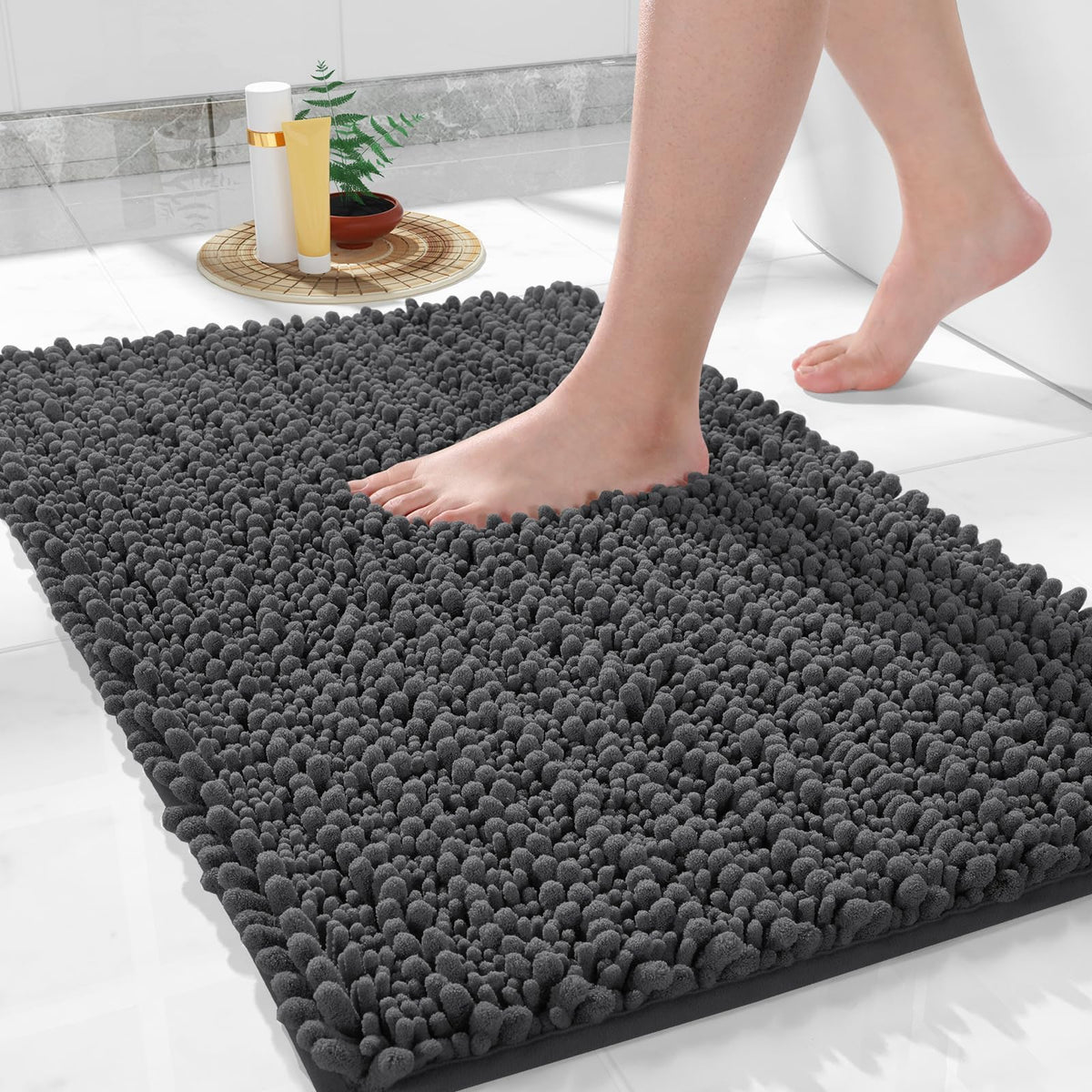Yimobra ultra plush chenille bath mat offers cloud-like softness underfoot.