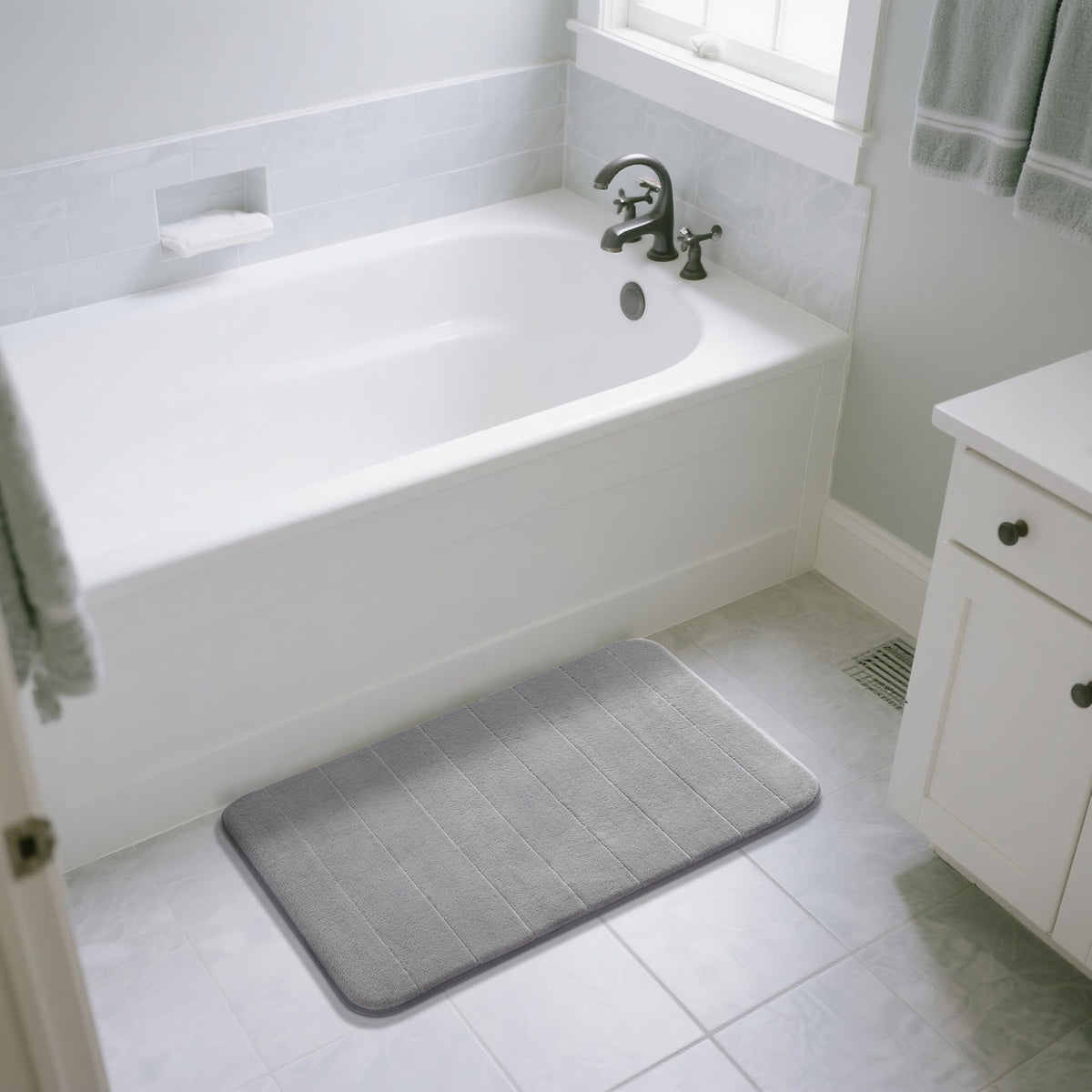 Yimobra versatile bath mat beside double vanity for multiple spaces