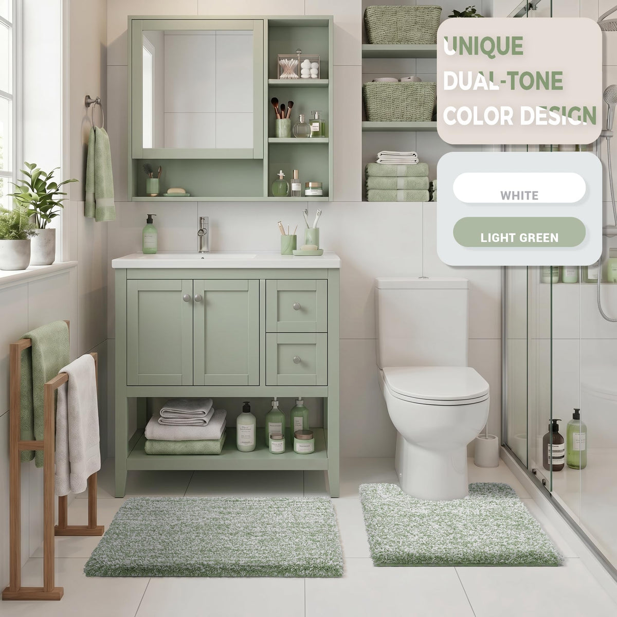 Yimobra versatile bathroom rug suits shower tub and vanity areas.