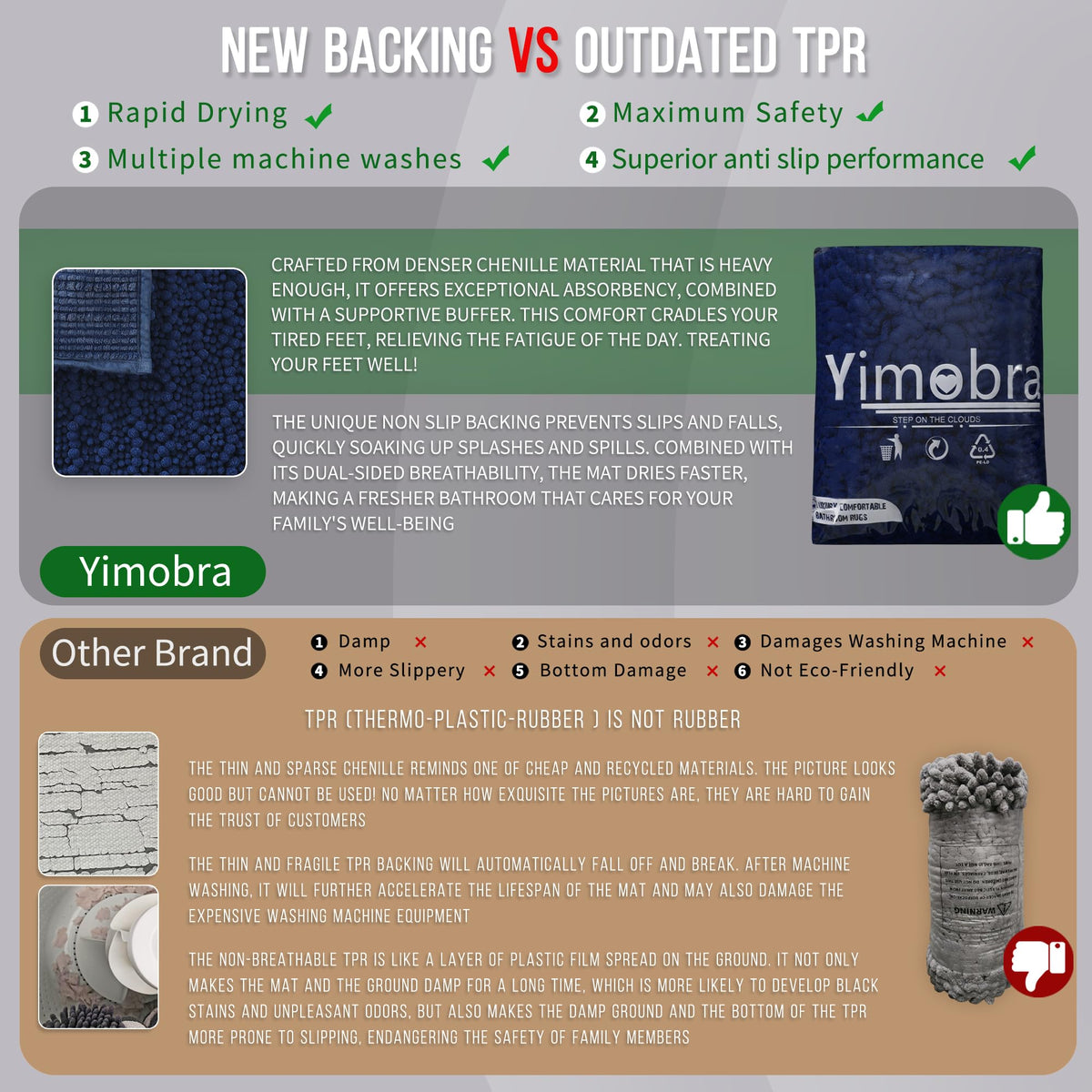 Yimobra vertical fiber-wicking technology helps keep bathroom surfaces drier