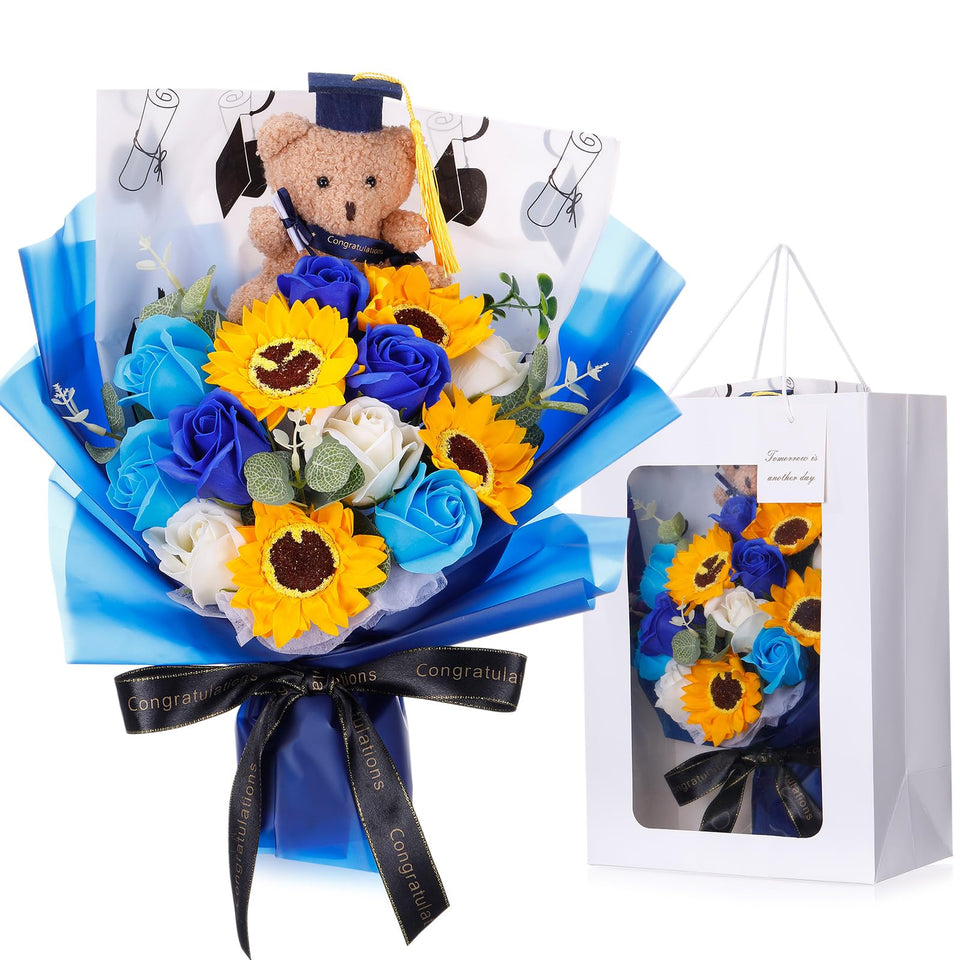 Yinder Class of 2026 bouquet with soap roses and sunflowers for lasting graduation decor