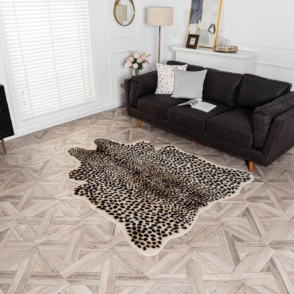 yingda1992 leopard area rug fur texture close-up highlights plush softness underfoot.