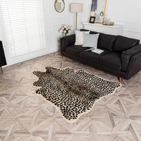 yingda1992 leopard area rug fur texture close-up highlights plush softness underfoot.