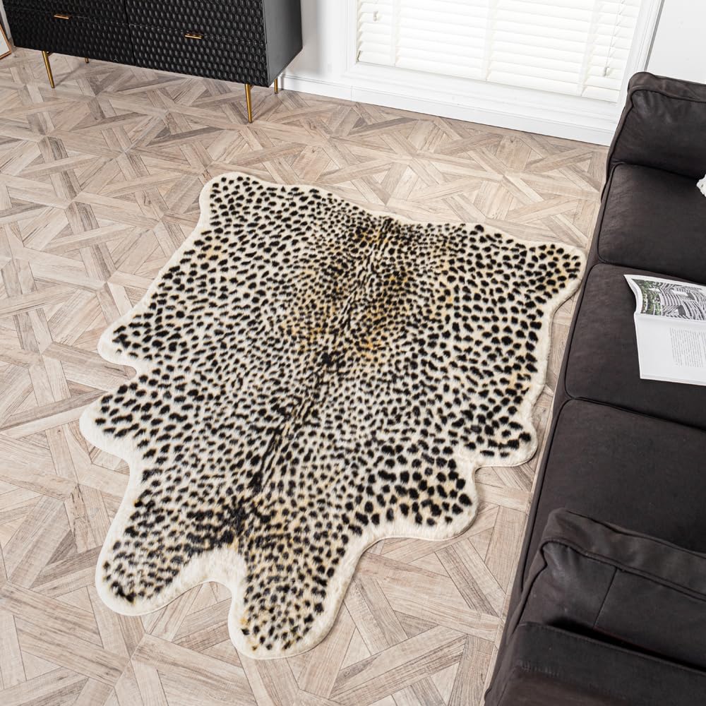 yingda1992 leopard area rug in living room creates warm focal point.