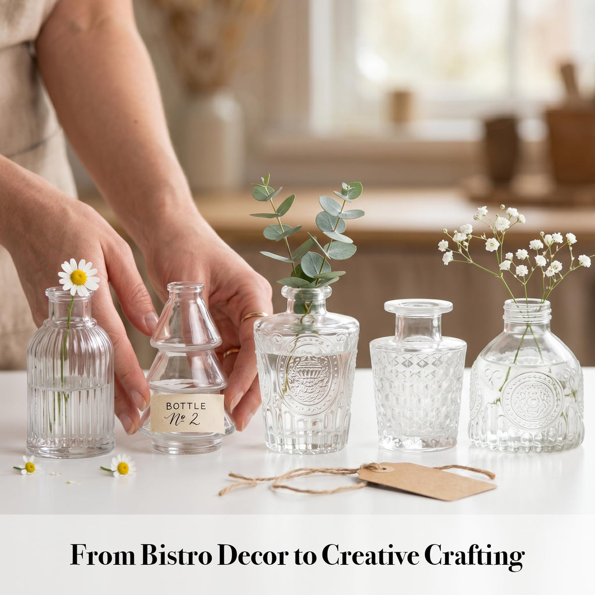 YINGERHUAN bud vase embossed square adds vintage texture to receptions.