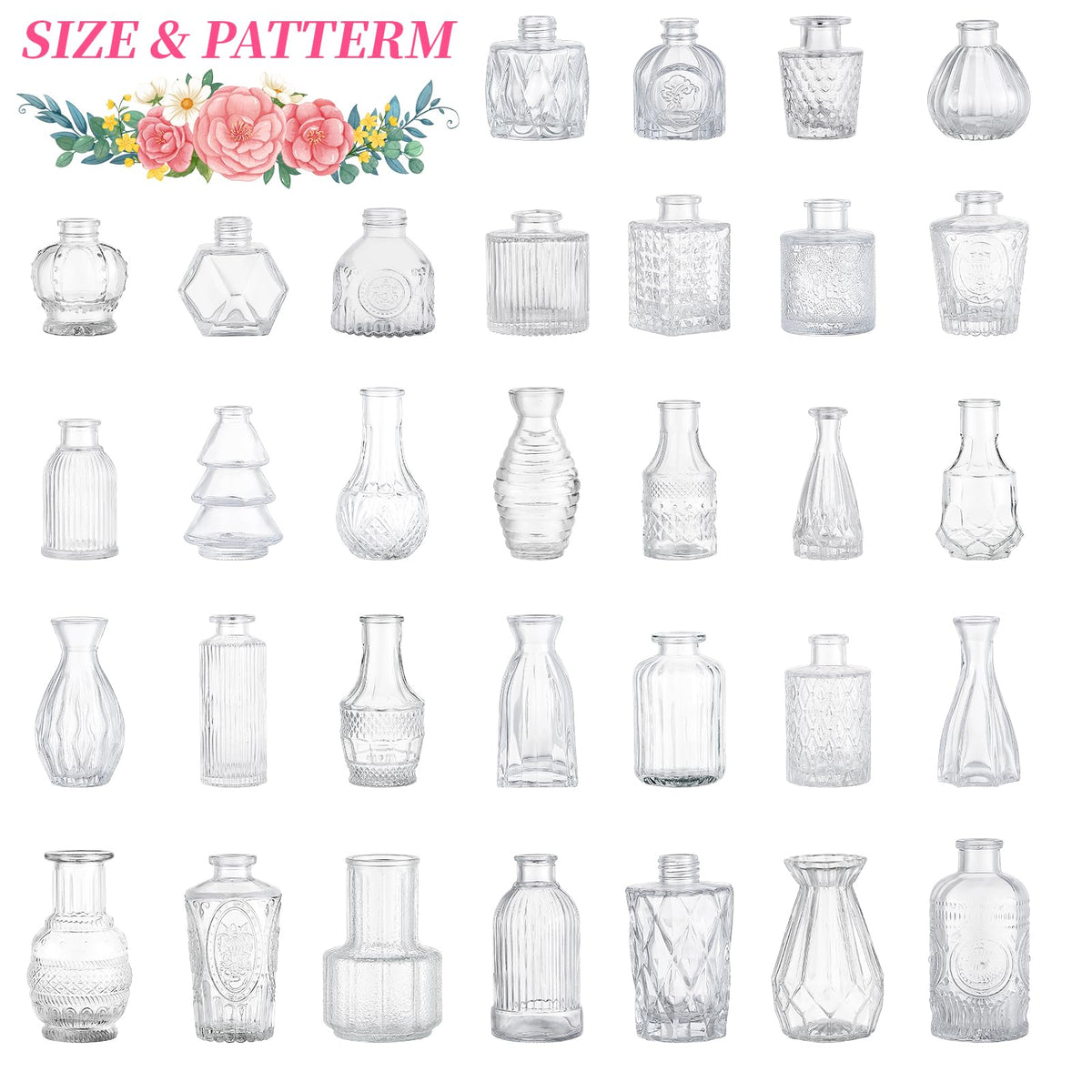 YINGERHUAN bud vase embossed wide-base stays stable on tabletops.