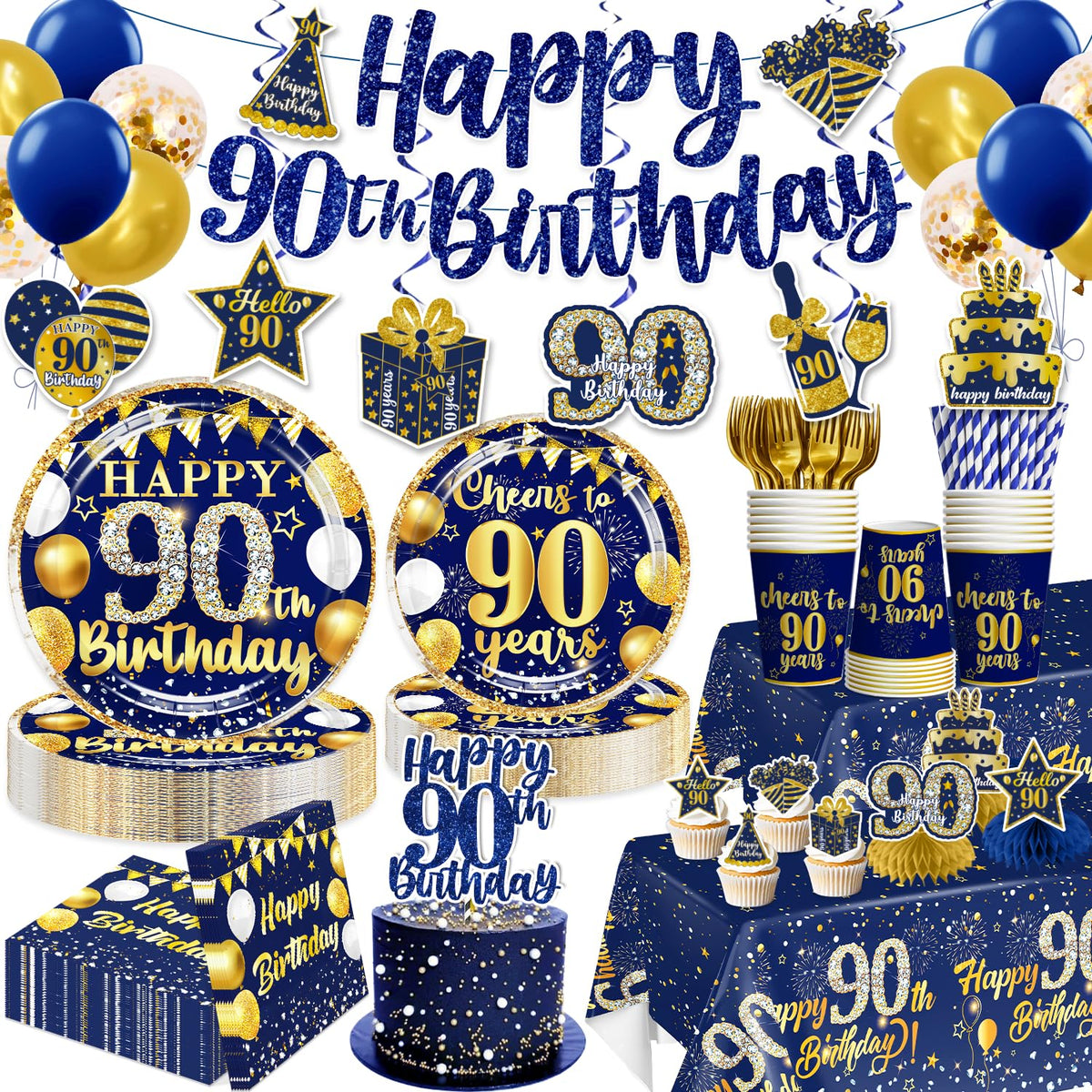 Yingoto 90th birthday banner in navy and gold for a milestone celebration