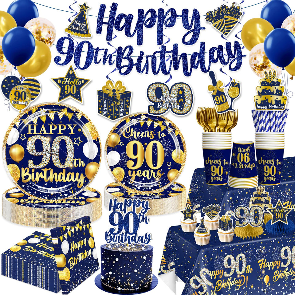 Yingoto 90th birthday banner in navy and gold for a milestone celebration
