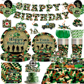 Yingoto army banner with camo pattern for a military-themed party