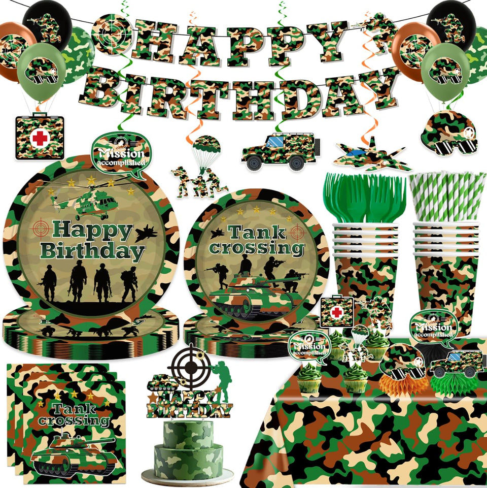 Yingoto army banner with camo pattern for a military-themed party