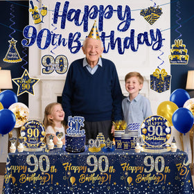 Yingoto balloon decor set for a navy blue and gold 90th birthday