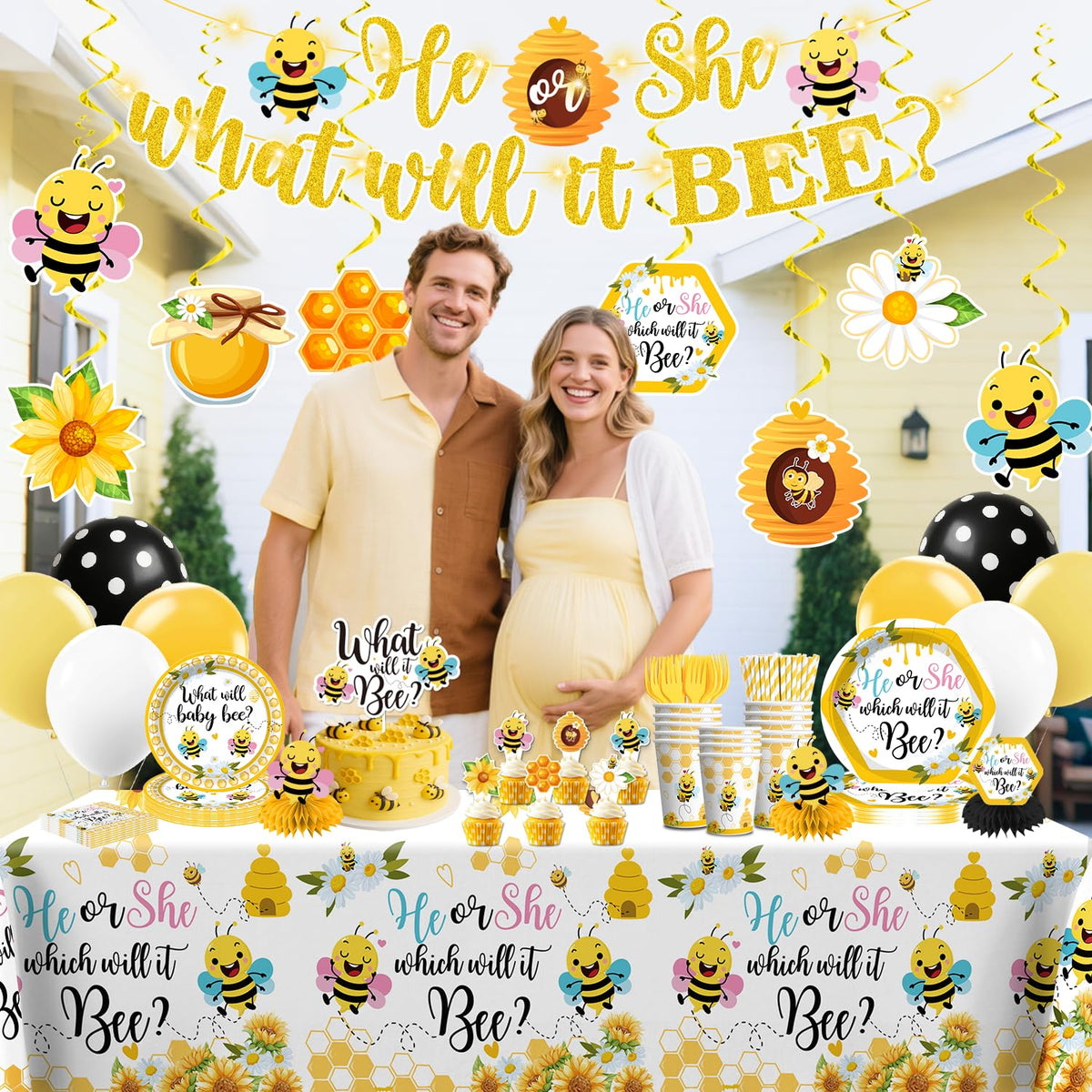 Yingoto balloons and honeycomb centerpieces provide bright focal points